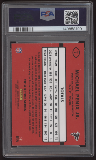 2024 Donruss Optic Michael Penix Jr 2014 Retro Series #9 Red Auto PSA 9 AUTO 10