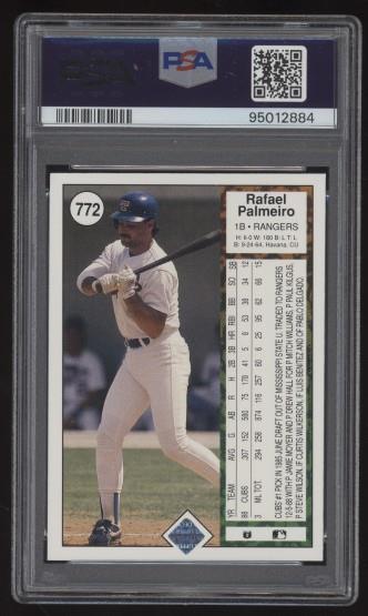 PSA 9 NM-MT 1989 Upper Deck Rafael Palmeiro #772 Texas Rangers