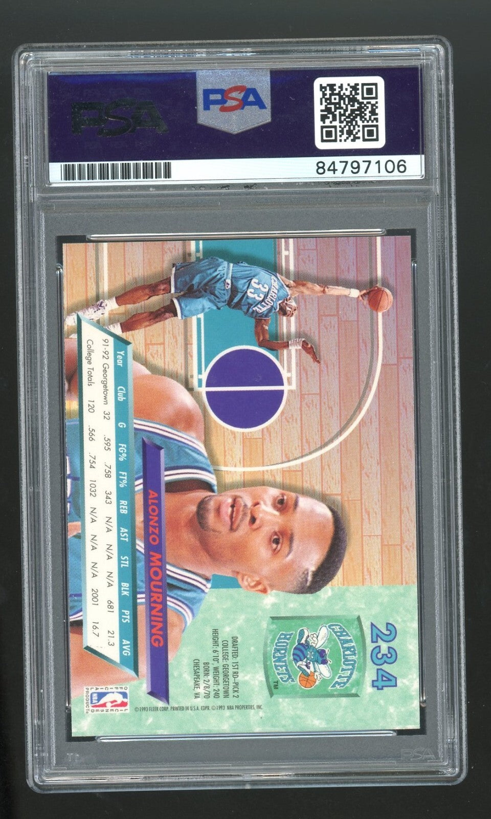 Alonzo Mourning 1992-93 Fleer Ultra PSA Authentic Auto