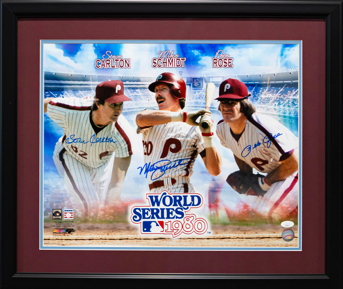 Rose, Schmidt & Carlton 16x20 Autographed "1980 WS Champs" Photo Framed