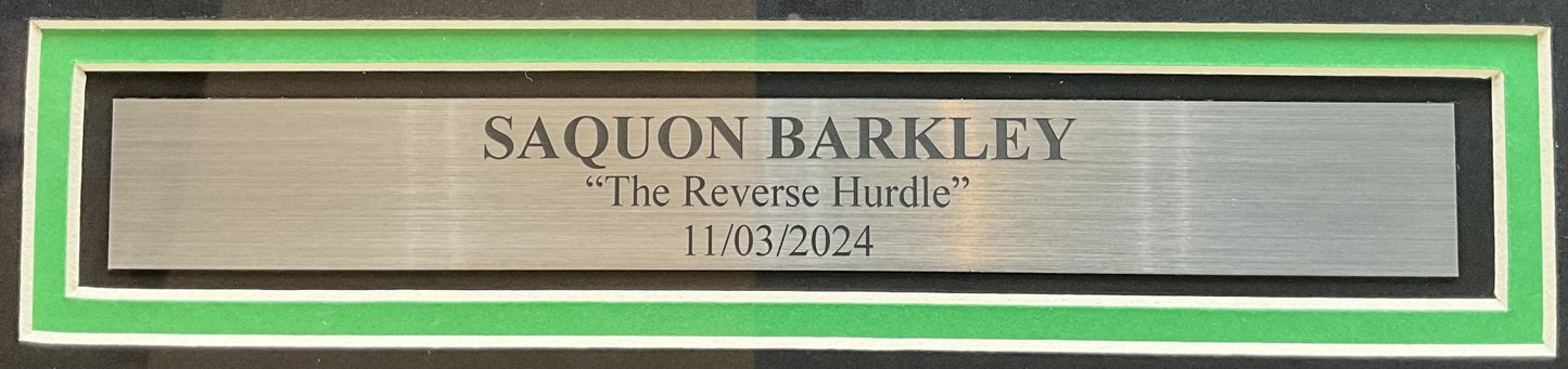 Saquon Barkley Philadelphia Eagles Autographed "Reverse Hurdle" Photo Framed