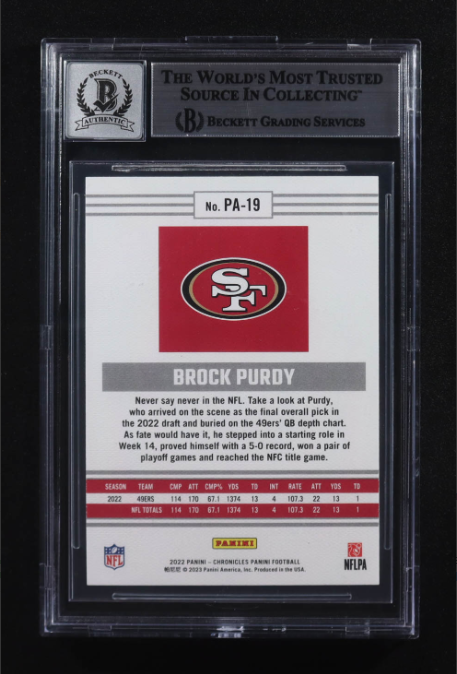 Brock Purdy Signed 2022 Panini Chronicles Panini #19 RC BGS Auto 10