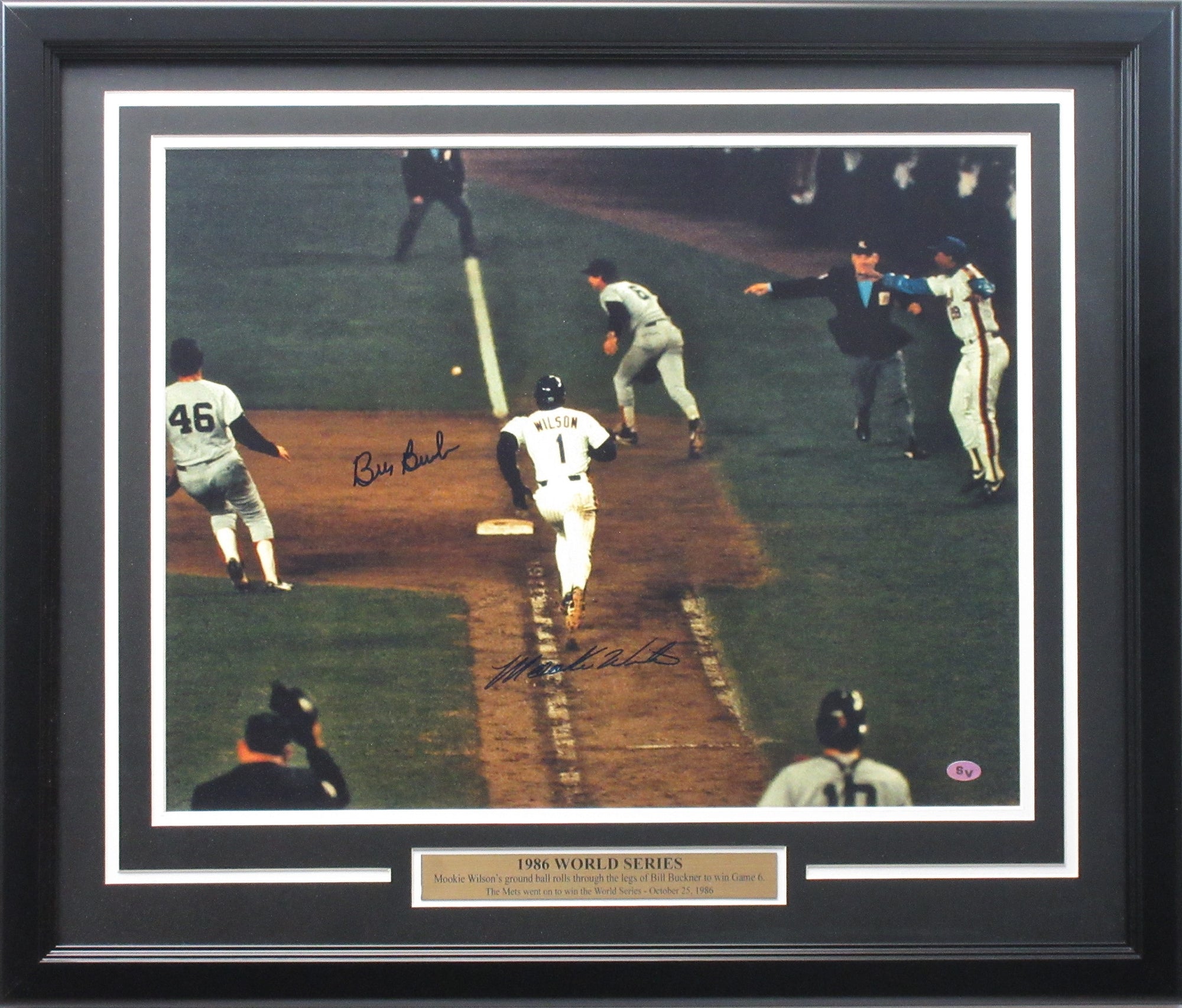 Bill Buckner & Mookie Wilson 1986 World Series Autographed 16x20 Photo Framed