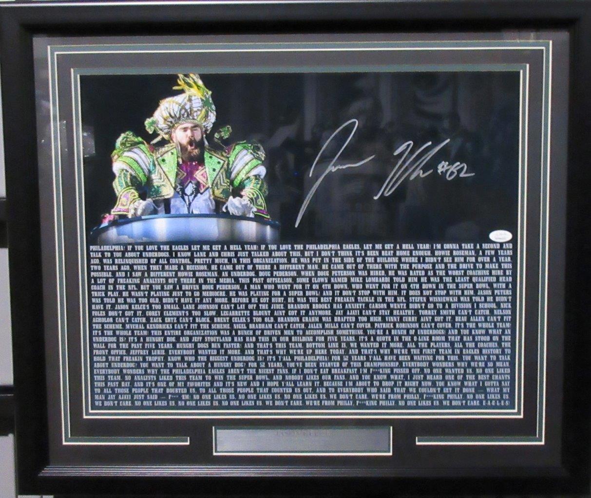 Jason Kelce Philadelphia Eagles Autographed 16x20 "Parade Speech" Framed JSA