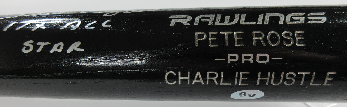 Pete Rose Engraved "Charlie Hustle" Autographed Rawlings Bat Inscribed 17X All Star