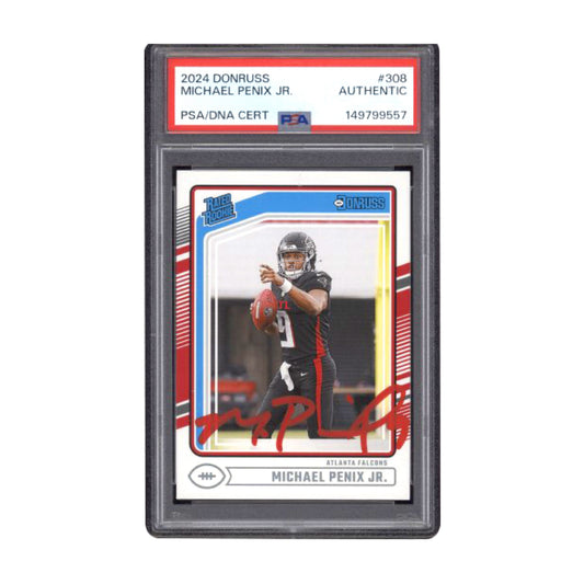 2024 Donruss Michael Penix Jr Rated Rookie #308 Red Ink Auto PSA AUTHENTIC