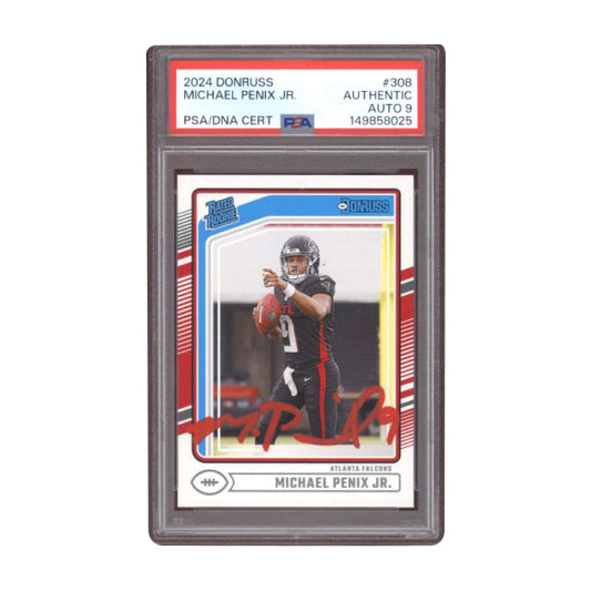 2024 Donruss Michael Penix Jr Rated Rookie RC #308 Red Ink PSA AUTO 9