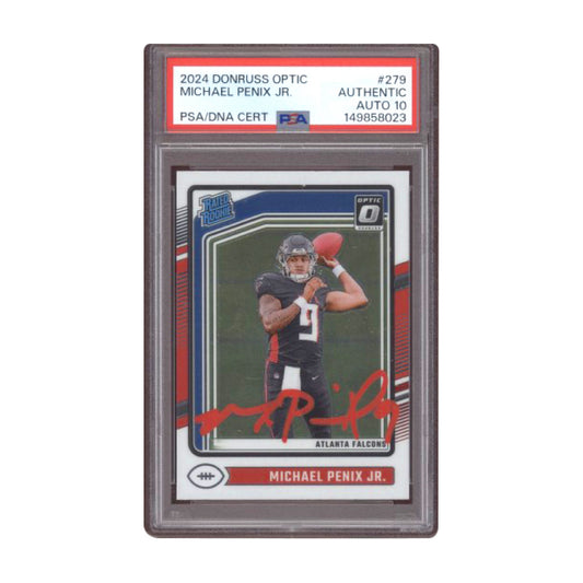 2024 Donruss Optic Michael Penix Jr Rated Rookie #279 Red Ink Auto PSA AUTO 10