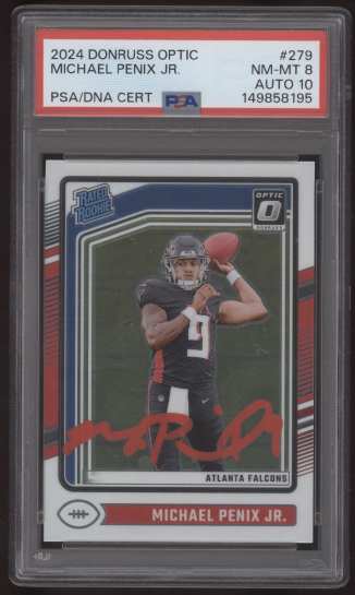2024 Donruss Optic Michael Penix Jr Rated Rookie #279 Red Ink Auto PSA 8 AUTO 10