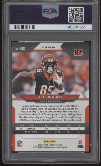 2020 Panini Prizm Tee Higgins RC #308 Orange Disco Prizm Auto PSA AUTHENTIC