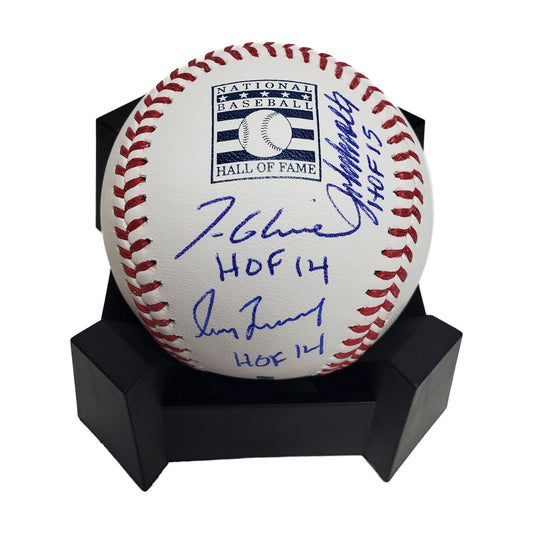 Maddux, Smoltz, Glavine signed HOF Baseball w/ HOF Inscriptions-BAS