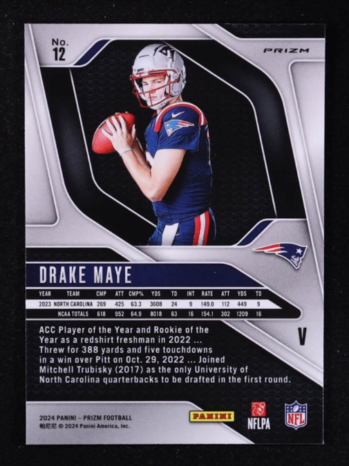 Drake Maye 2024 Panini Prizm Rookie Variations Prizms Silver #12 RC