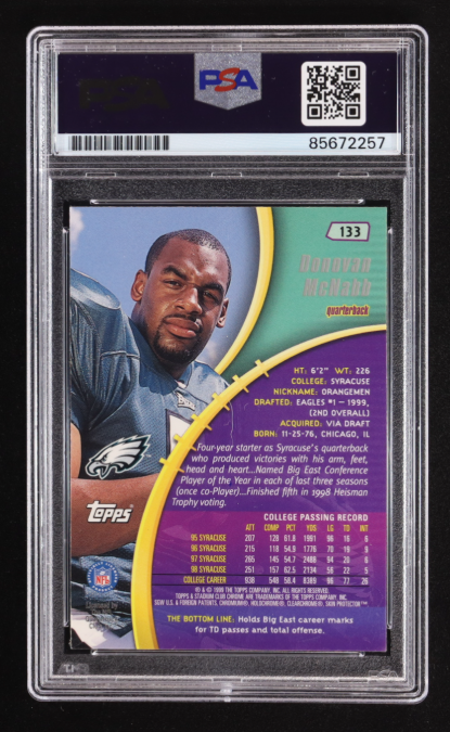 Donovan McNabb Signed 1999 Topps Stadium Club Chrome #133 RC PSA Auto