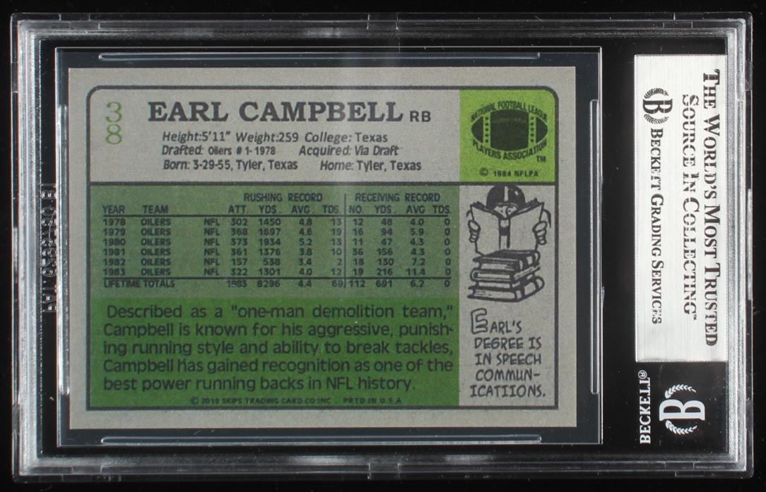 Earl Campbell Signed Authentic Topps NFL Oilers 