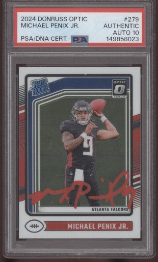 2024 Donruss Optic Michael Penix Jr Rated Rookie #279 Red Ink Auto PSA AUTO 10