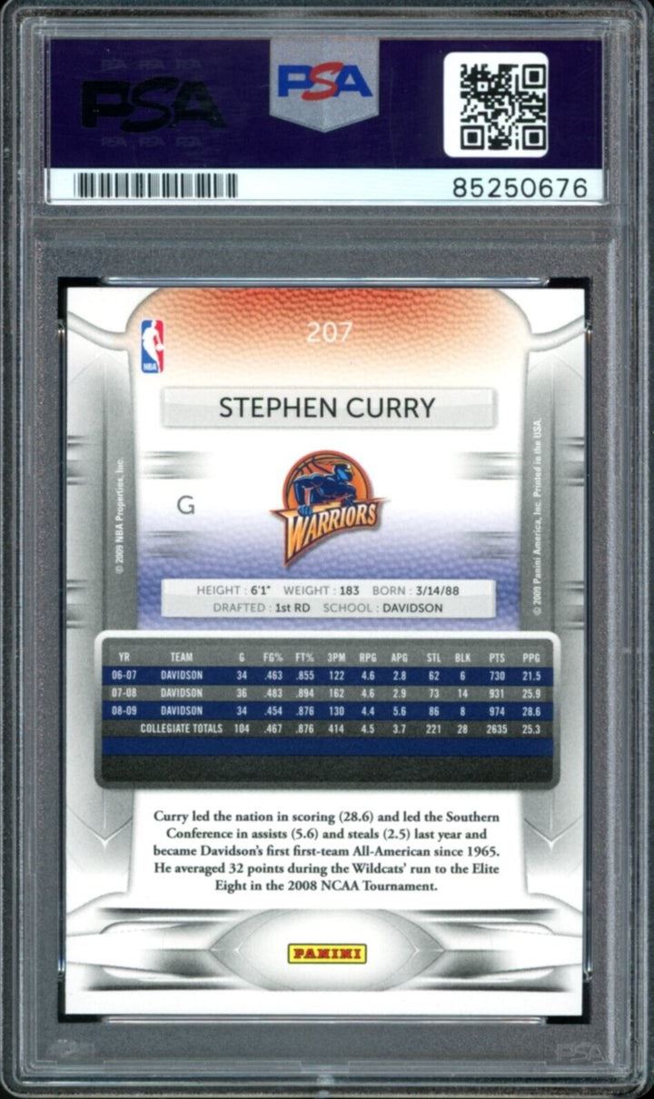 Stephen Curry 2009 Panini #207 PSA/DNA 10 Auto