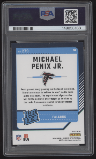 2024 Donruss Optic Michael Penix Jr Pink #279 Red Auto PSA 10 GEM MT AUTO 10 RC