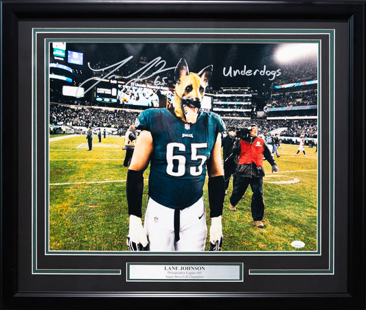 Lane Johnson 16x20 Autographed "Dogmask" Inscribed "Underdogs" Framed