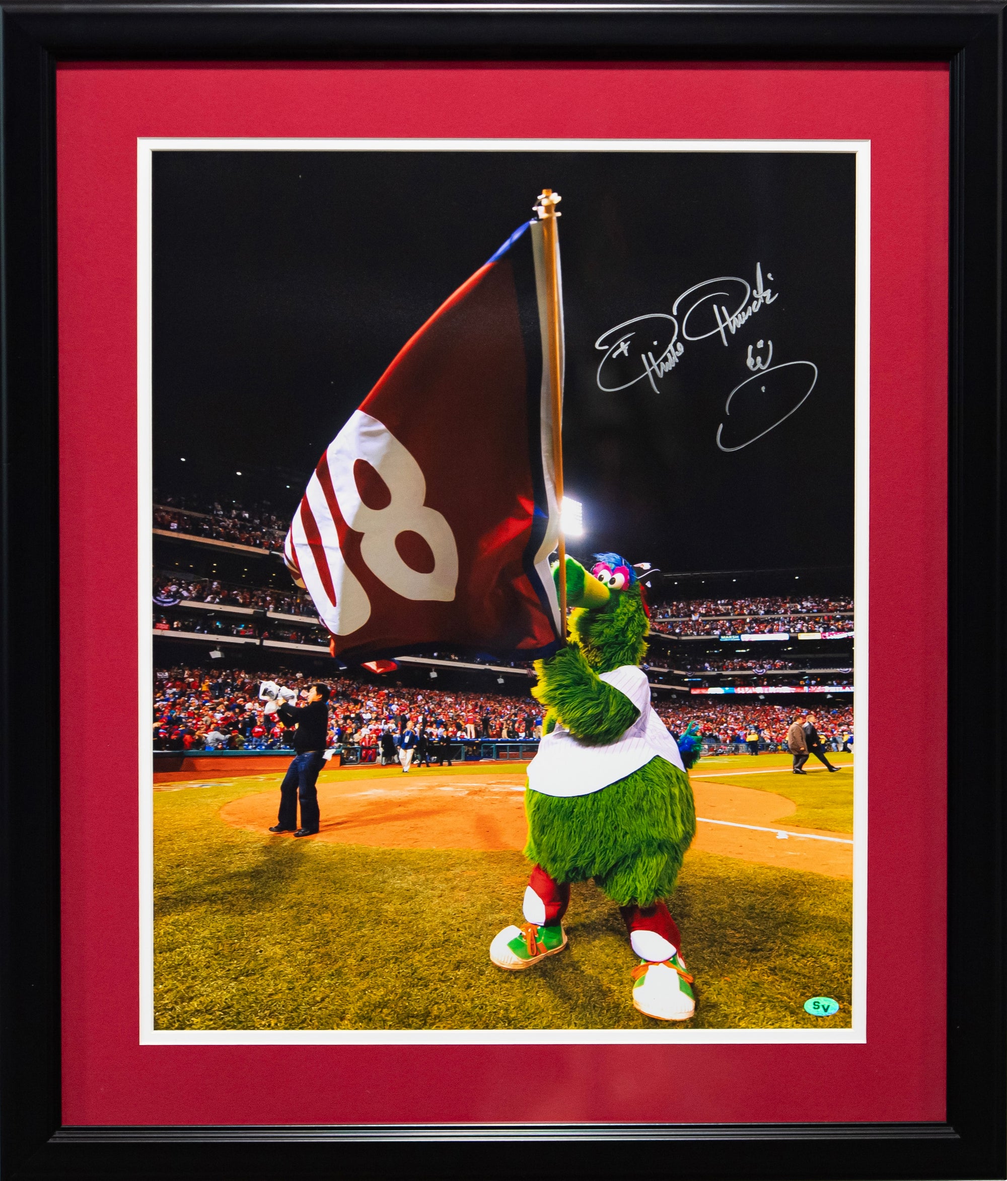 Philly Phanatic Autographed 16x20 "World Series Flag" Photo Framed