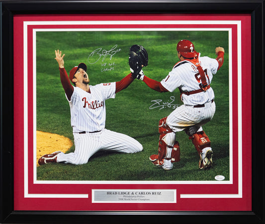 Lidge & Ruiz 16x20 Autographed "Last Out" Inscribed "08 WS Champs" photo framed