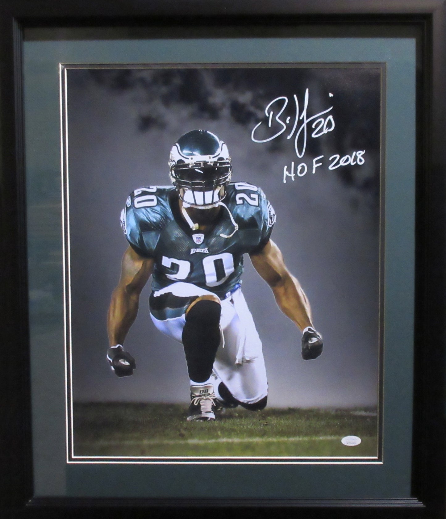 Brian Dawkins Philadelphia Eagles Autographed Metallic Smoke 16x20 Photo Framed JSA