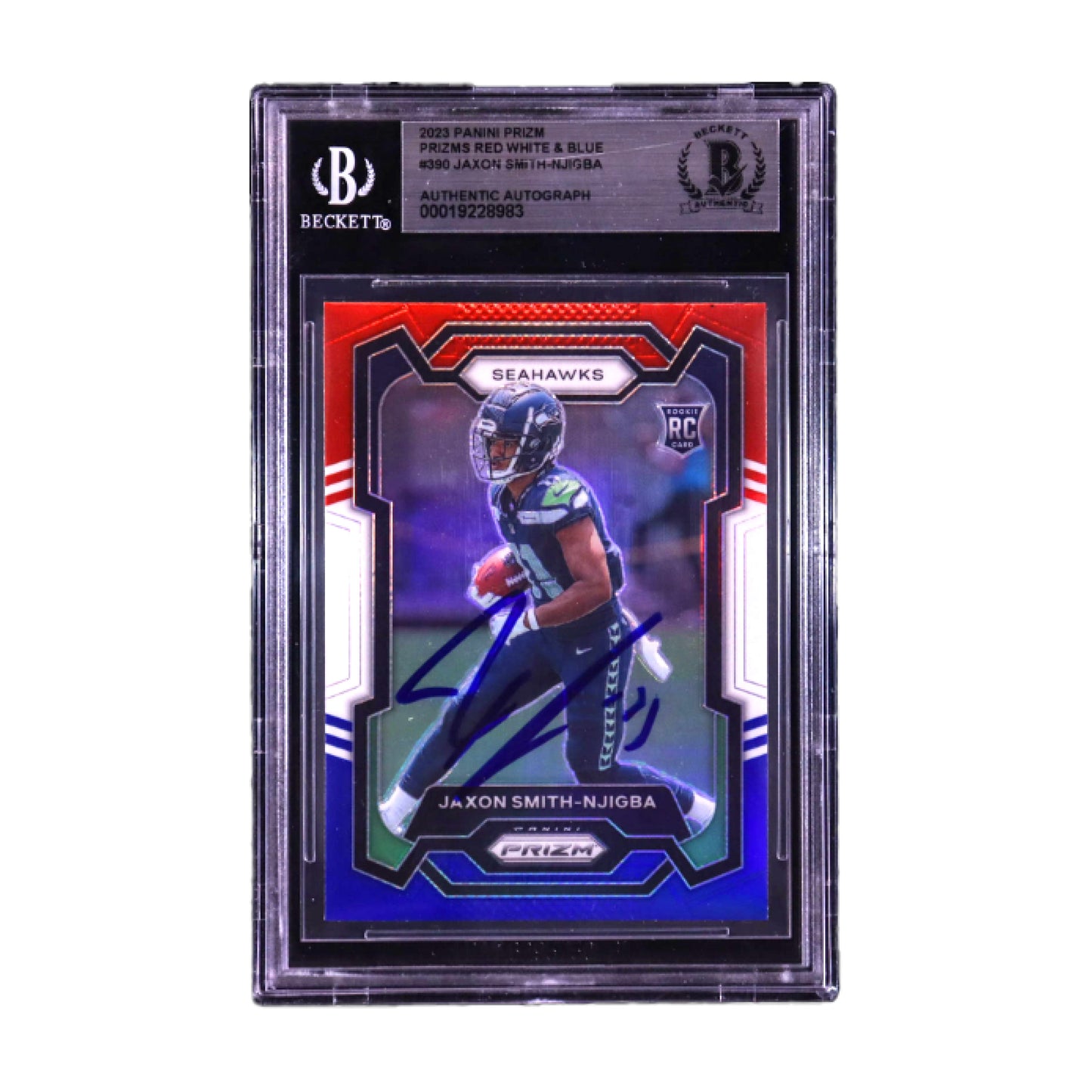 Jaxon Smith-Njigba Signed 2023 Panini Prizm Prizms Red White & Blue #390 - Beckett Authentic Auto