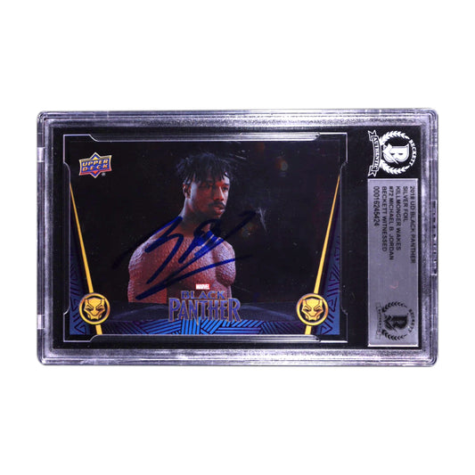 Michael B. Jordan Signed 2018 UD Black Panther Silver Foil #72 Killmonger Wakes - BGS