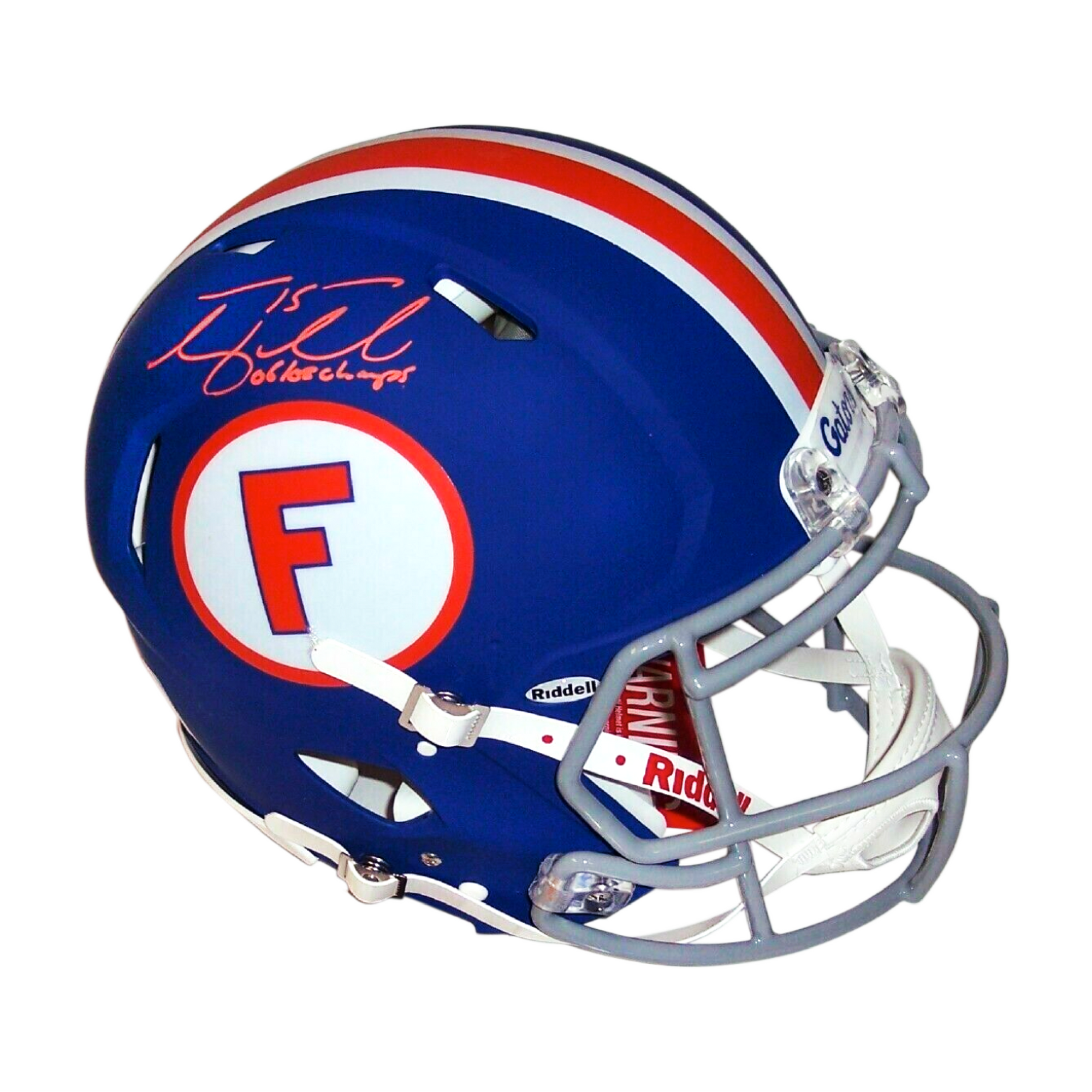 Tim Tebow Autographed Hand Signed Florida Gators Blue Throwback Speed Full Size Authentic Football Helmet with Champs Inscription - PSA