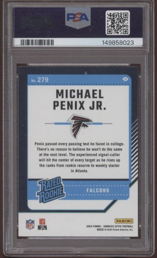 2024 Donruss Optic Michael Penix Jr Rated Rookie #279 Red Ink Auto PSA AUTO 10
