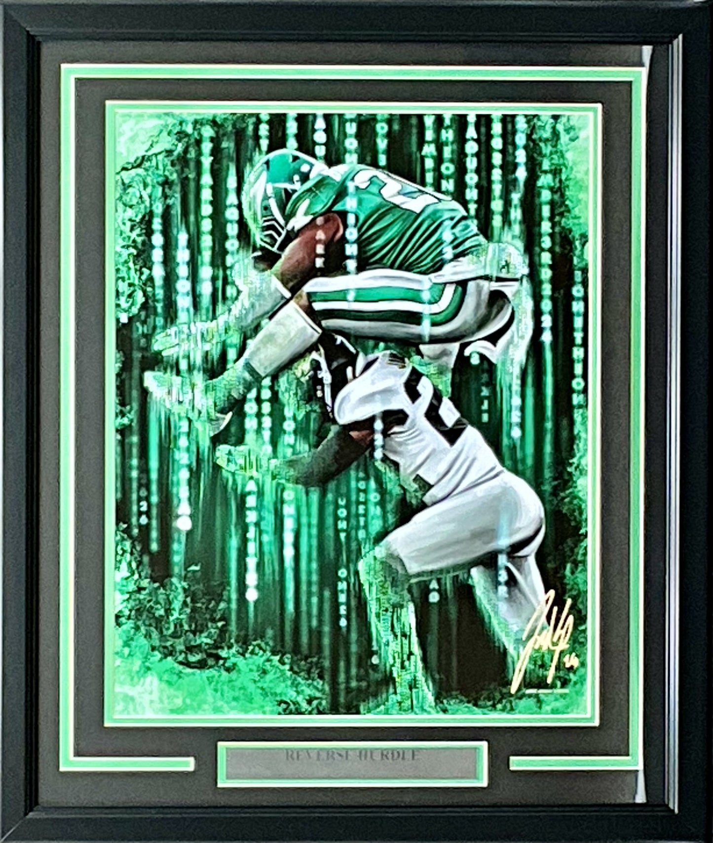 Saquon Barkley Spector Art 16x20 "Reverse Hurdle" Photo Framed.