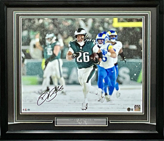 Saquon Barkley Philadelphia Eagles Autographed 16x20 Snow Bowl Framed Photo