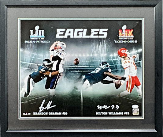 Brandon Graham & Milton Williams Dual Signed SB Strip Sacks Photo Framed