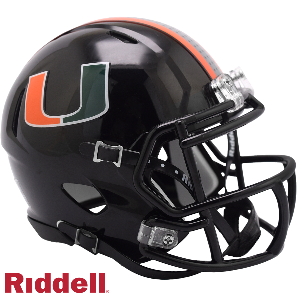 Miami Hurricanes Black Matte Finish Riddell Speed Mini Football Helmet-#8054748