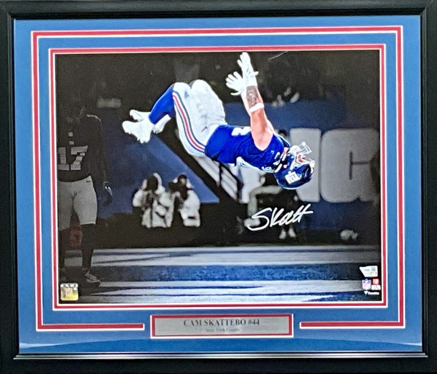 Cam Skattebo New York Giants Autographed "Back Flip" Photo Framed