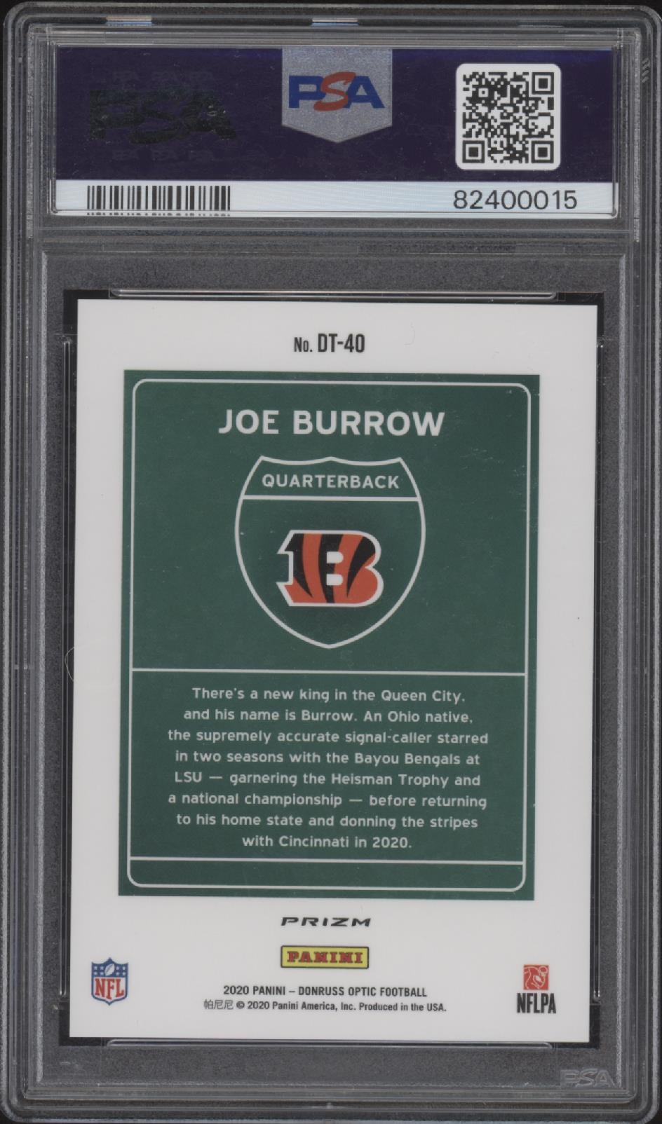 Joe Burrow Optic Downtown Gem Mint 10 Card Grade