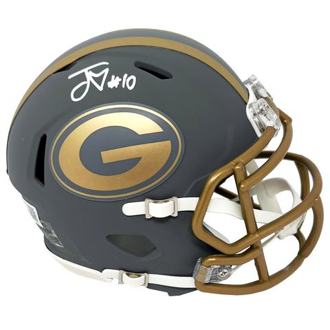 Jordan Love Autographed Green Bay Packers Slate Mini Helmet - Beckett Auth