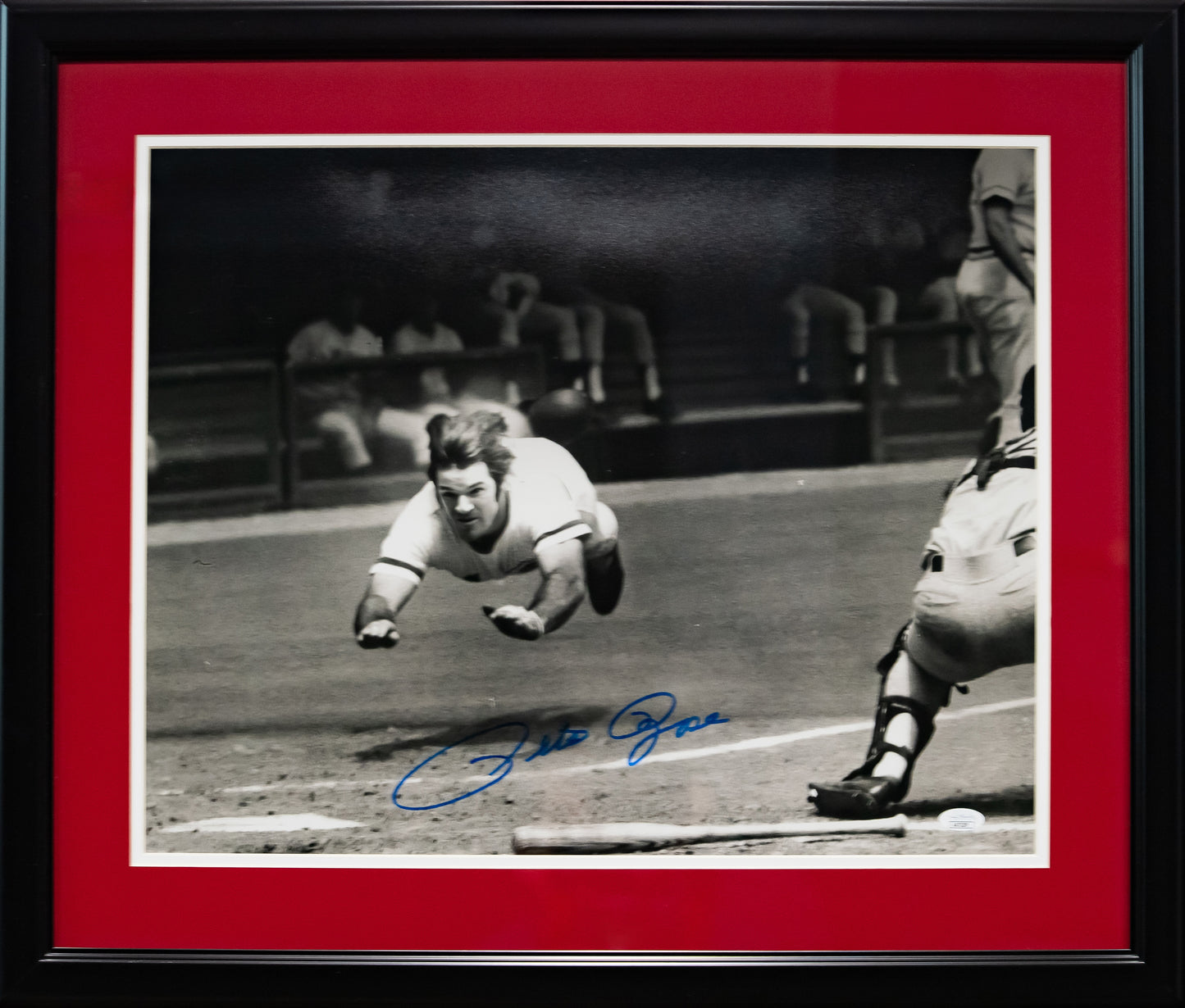 Pete Rose Cincinnati Reds 16x20 Autographed "Color Dive" Photo Framed