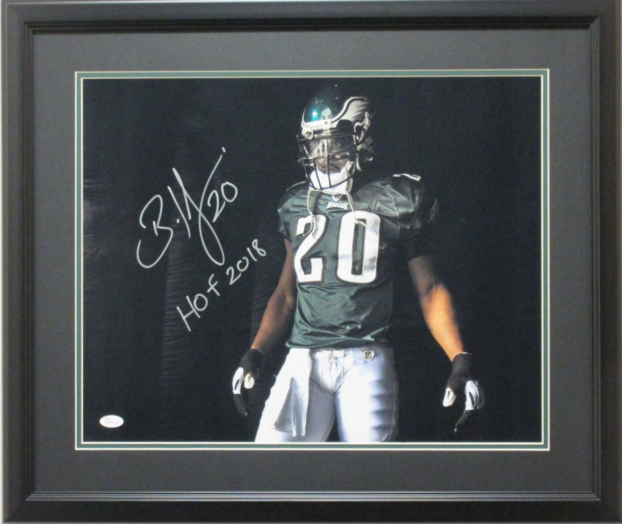 Brian Dawkins Philadelphia Eagles Autographed 16x20 "Visor" HOF 2018 Photo Framed