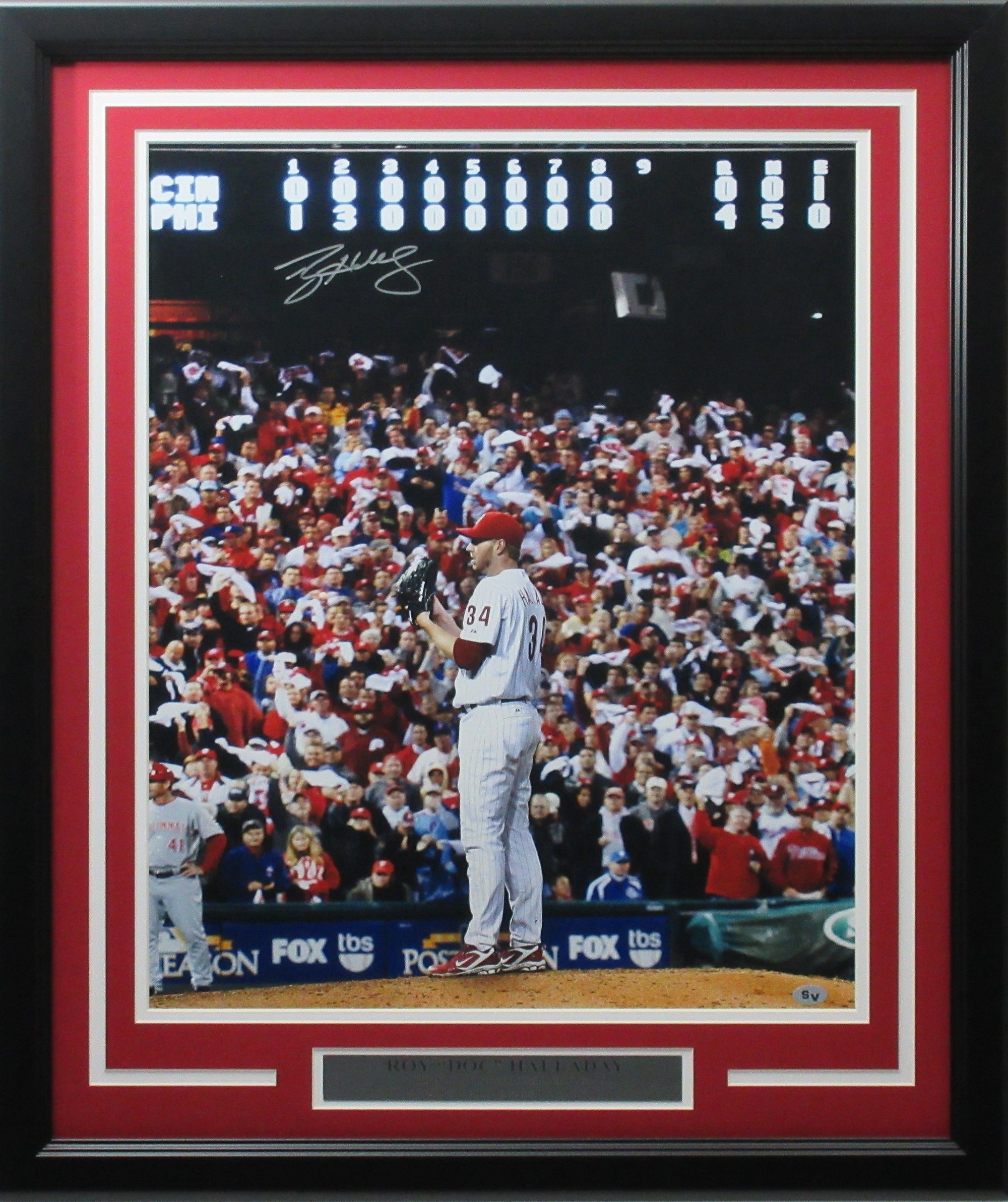 Roy Halladay Philadelphia Phillies Autograph Signed Custom Framed Jersey 4  PIC Red Suede Matted Lojo Sports Certified