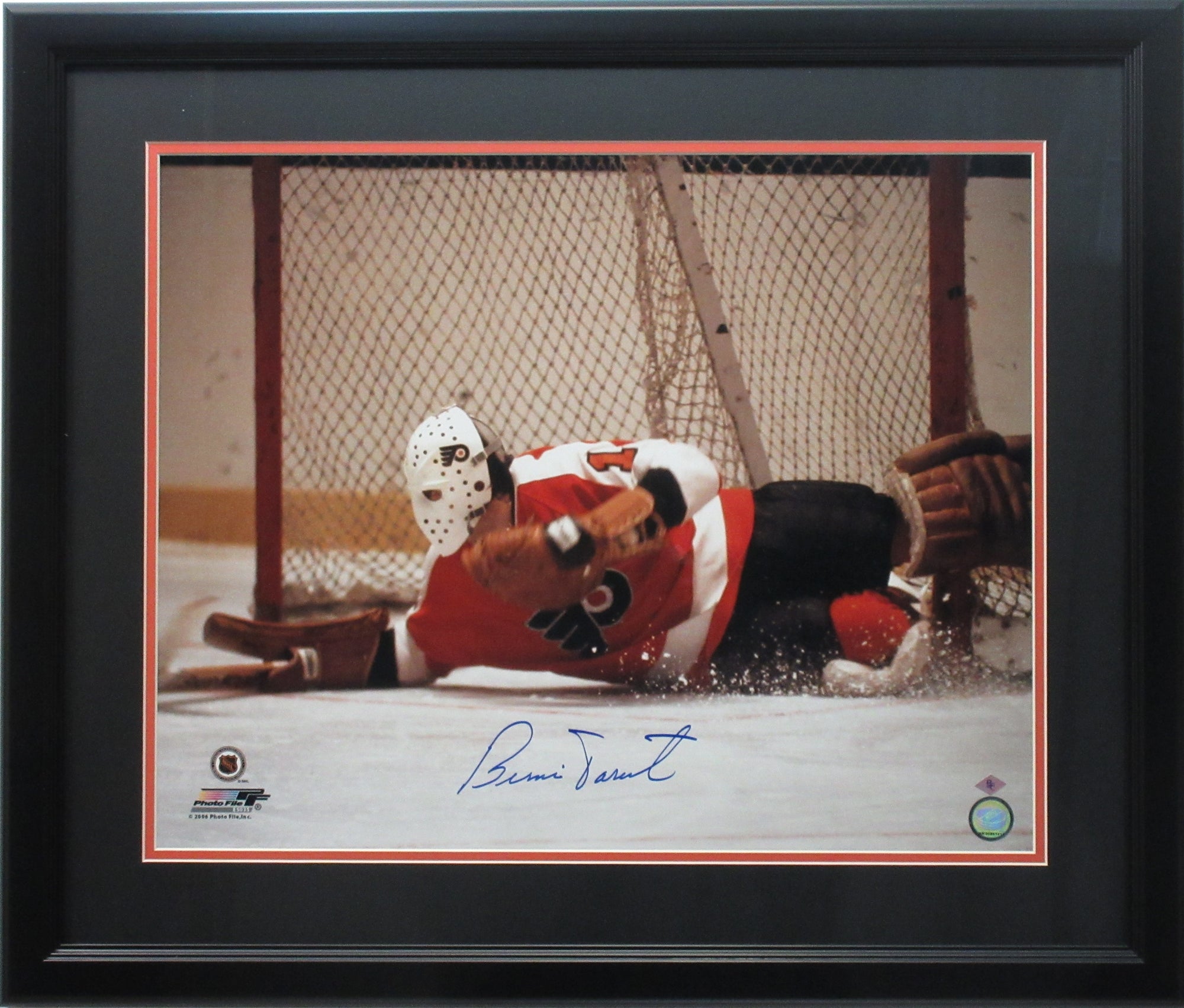 Bernie Parent Autographed 16x20 Philadelphia Flyers "Save" Photo Framed