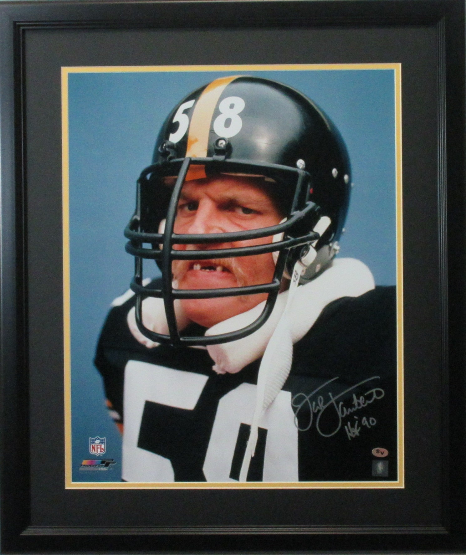 Jack Lambert Autographed HOF 90 and Framed Black Steelers Jersey