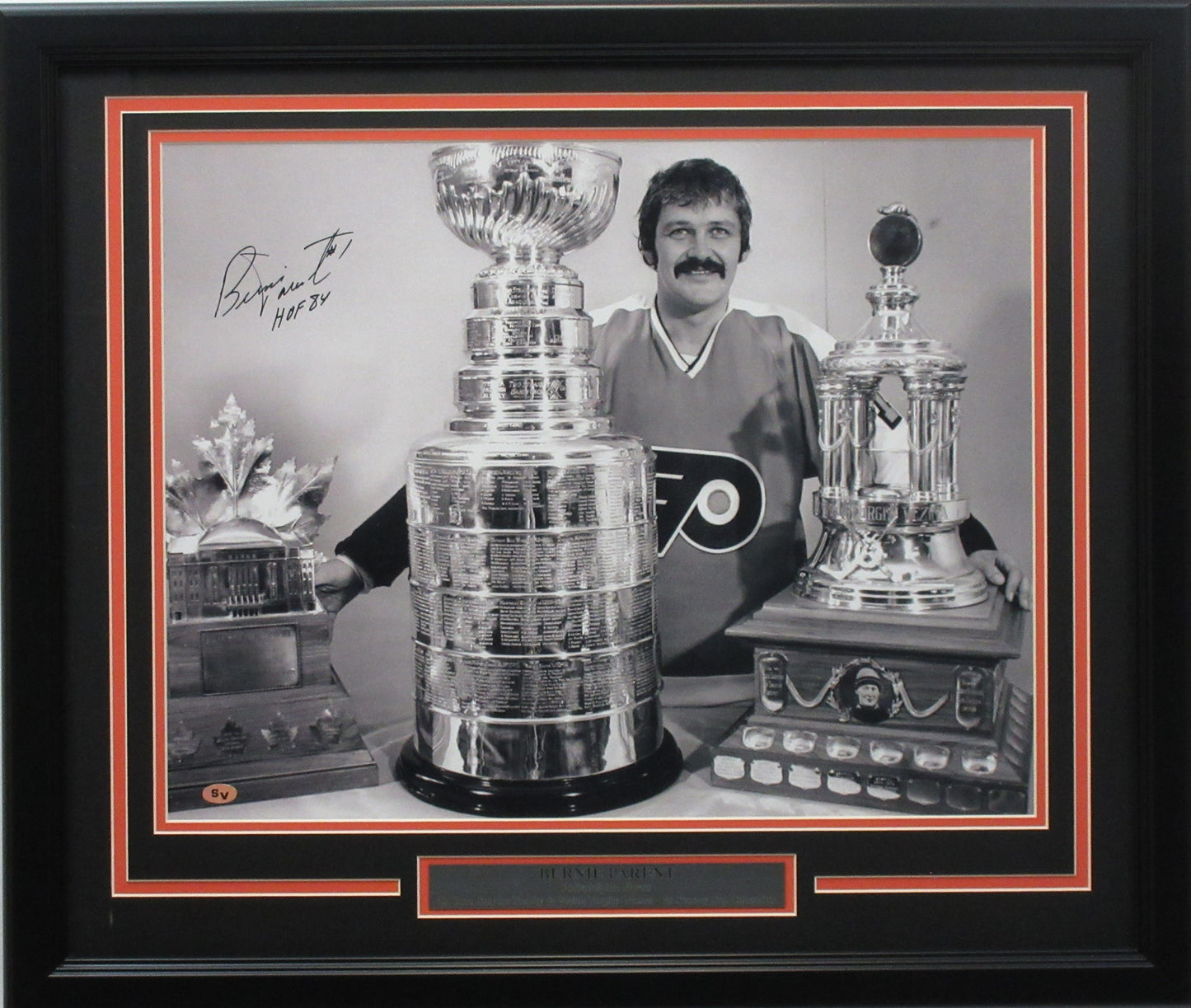 Bernie Parent Autographed 16x20 Philadelphia Flyers "Trophies" Photo Framed