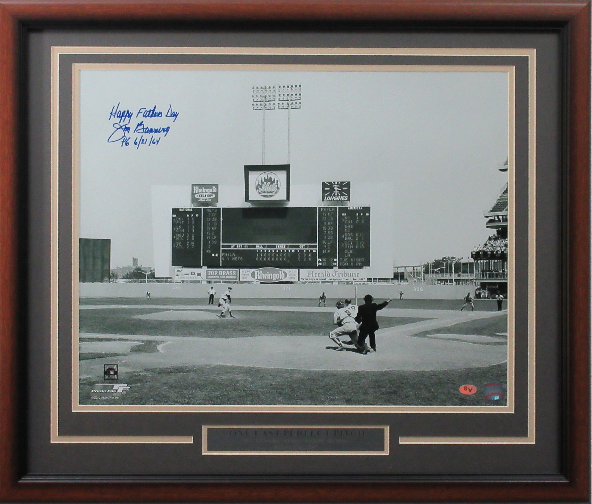 Jim Bunning 16x20 Autographed "Perfect Game" inscribed "Happy Father's Day"Photo Framed