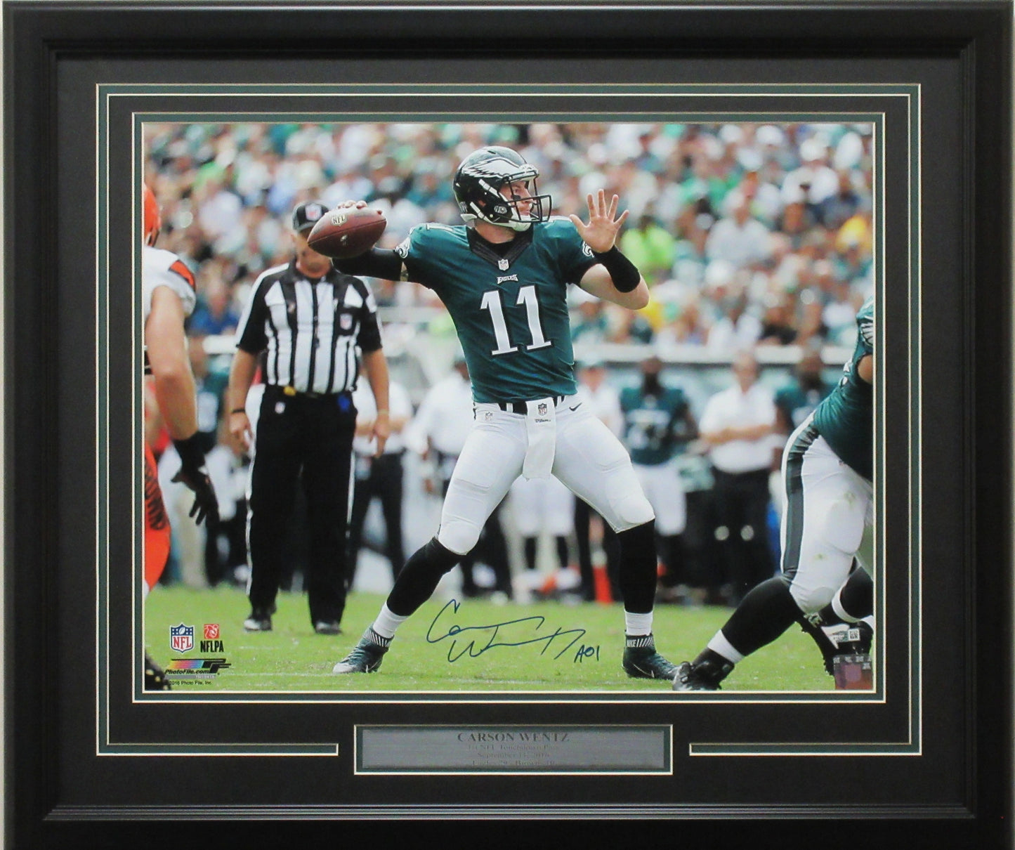 Carson Wentz 16x20 Autographed 1st Touchdown Photo Framed