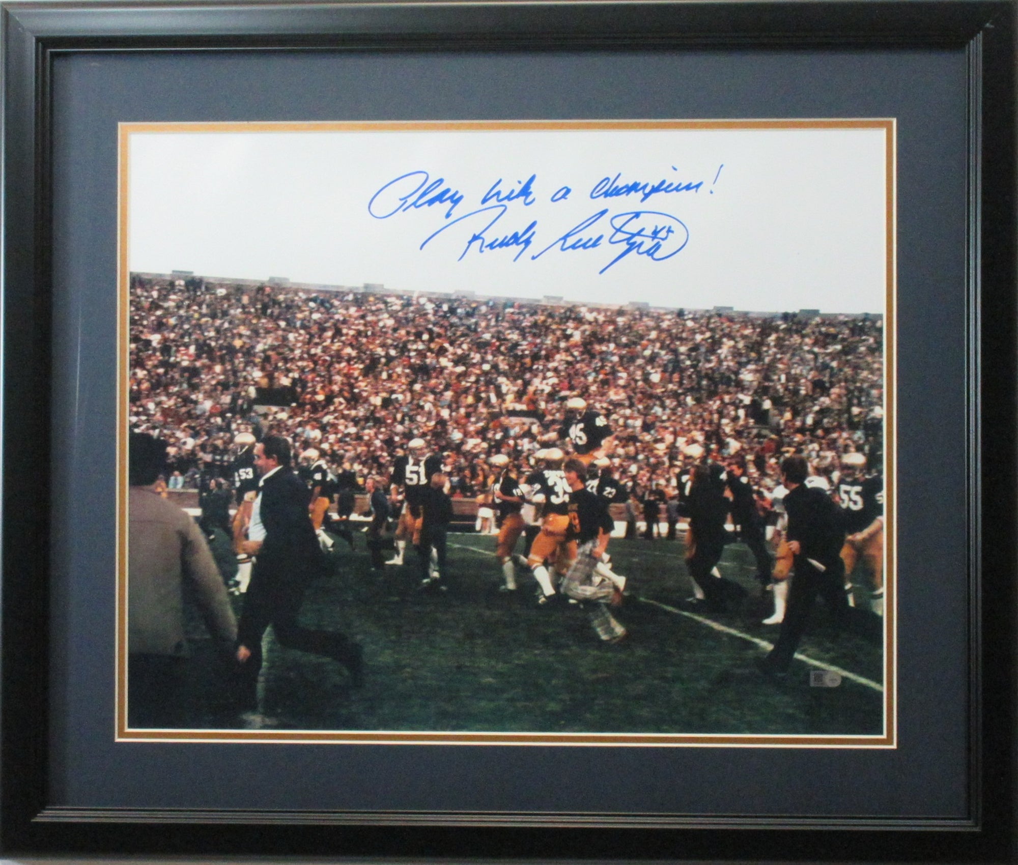 Rudy Ruettiger Notre Dame 16x20 Autographed "Play Like A Champion" Photo Framed