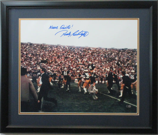 Rudy Ruettiger Notre Dame Autographed 16x20 "Never Quit" Photo Framed