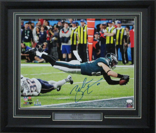 Zach Ertz 16x20 Autographed SB LII "Color Dive TD" Photo Framed