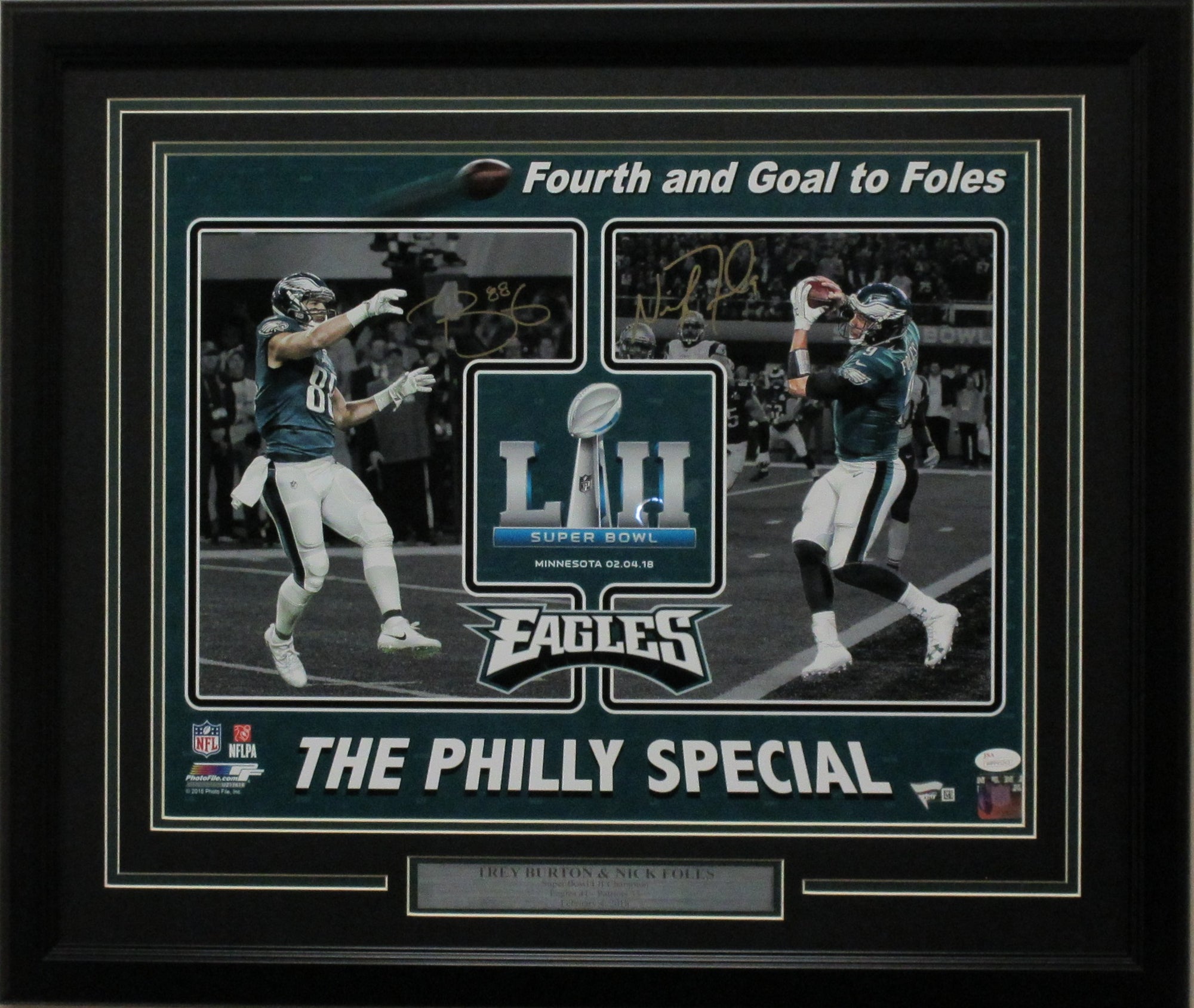 Nick Foles & Trey Burton 16x20 Autographed "Philly Special" photo framed JSA/Fanatics