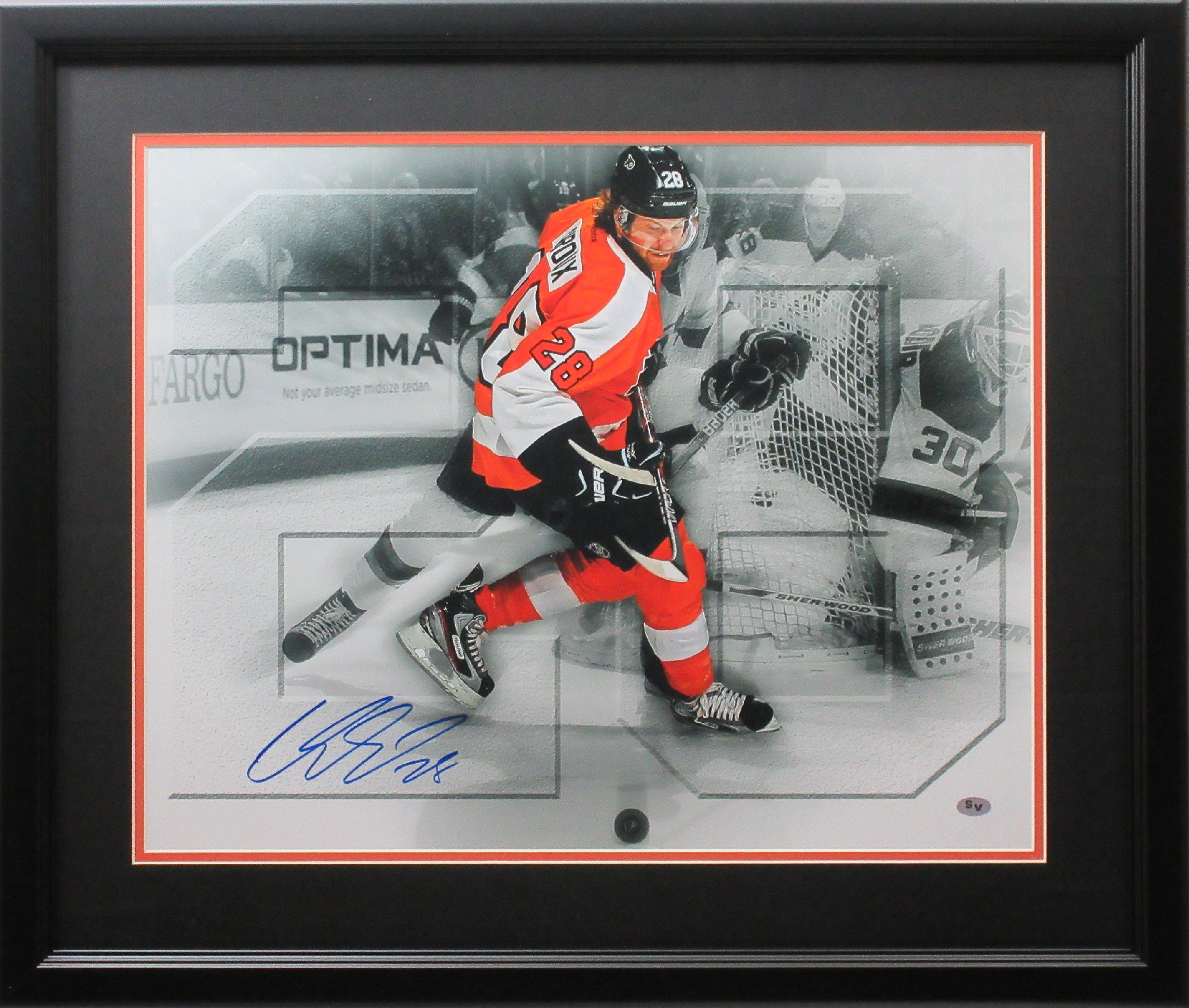 Claude Giroux Philadelphia Flyers Autographed Fanatics Authentic 16 x 20  Orange Jersey Celebrating Spotlight Photograph