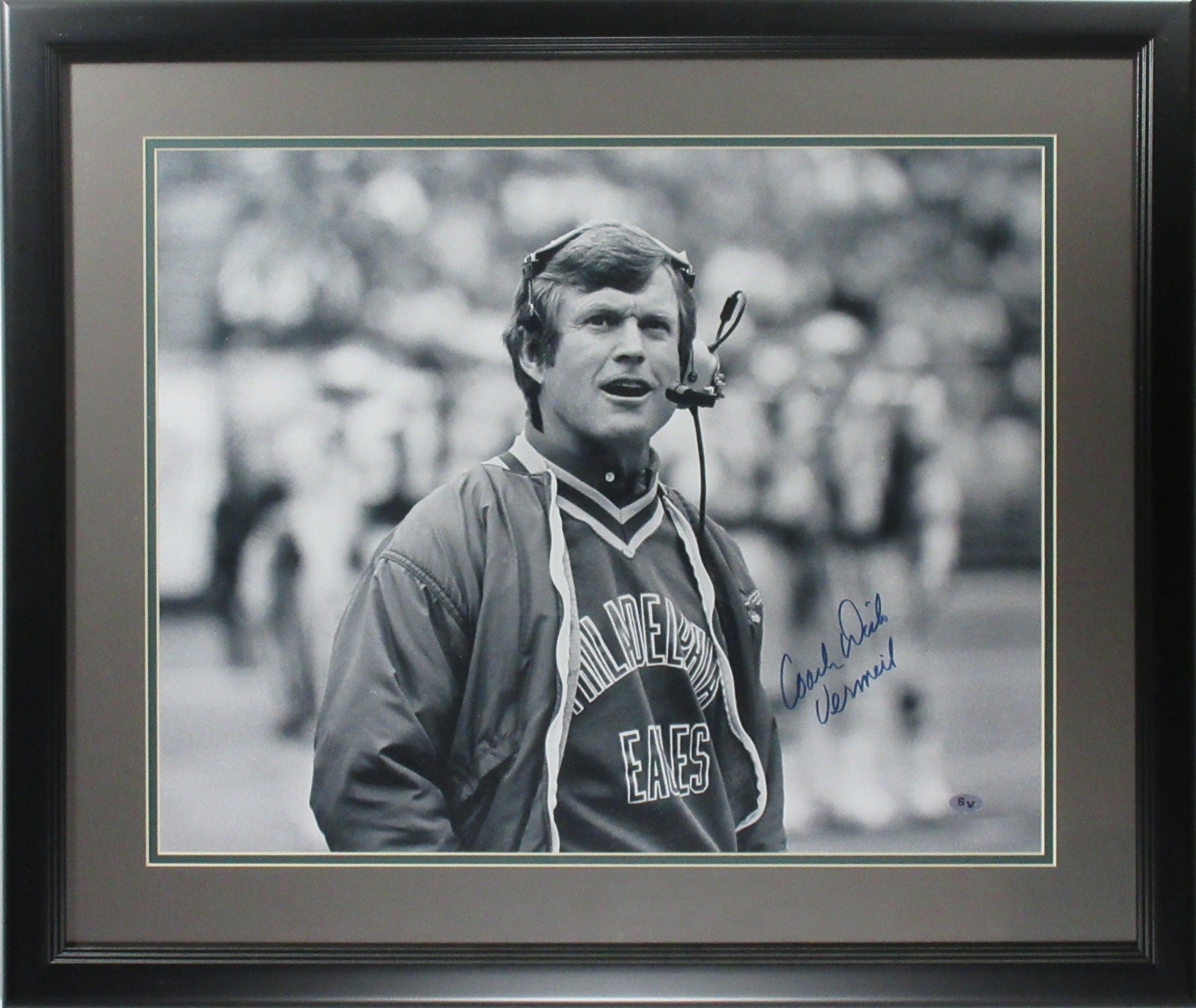 Dick Vermeil Autographed 16x20 Philadelphia Eagles "Headset" Photo Framed